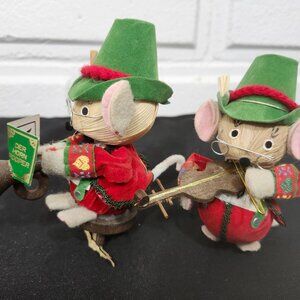 Set of 2 Vintage Kurt Adler Corn Husk Christmas Mice